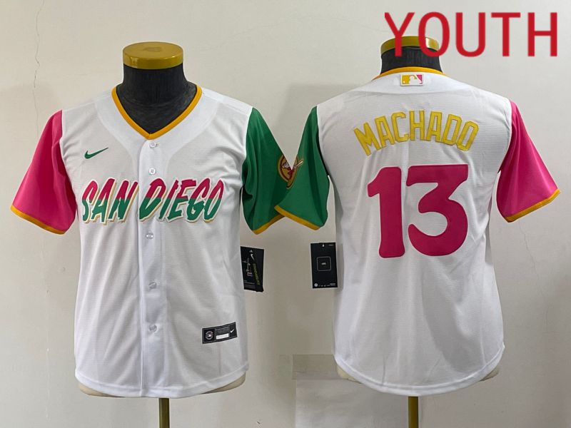 Youth San Diego Padres #13 Machado White City Edition Game Nike 2022 MLB Jerseys->youth mlb jersey->Youth Jersey